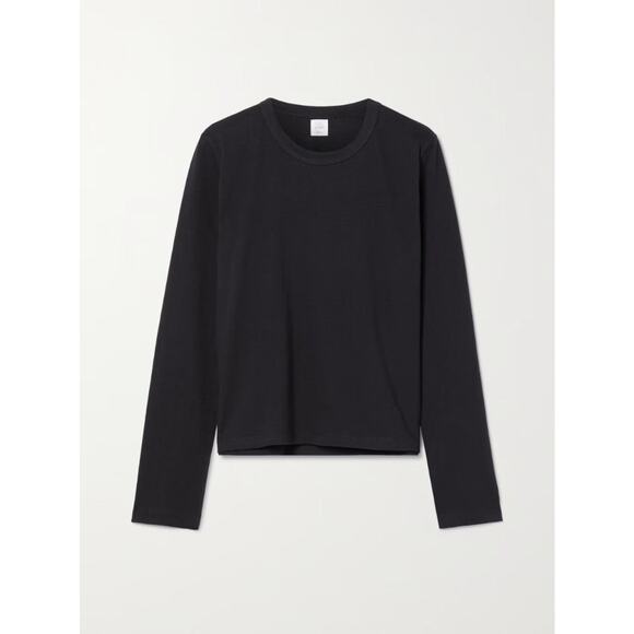 LESET Tops - Leset Maya Cotton-Jersey Long Sleeve T-shirt - S - Black